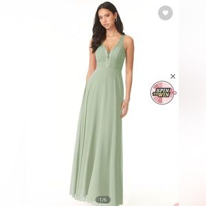 Azazie bridesmaids dress in sage green